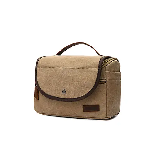 Khaki Canvas Wash Fashionable Wholesale Best Leather Make Up Pouches Bag 